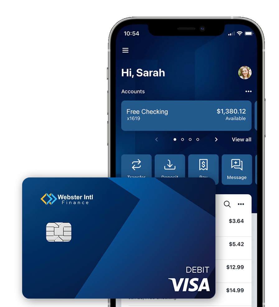 Webster International mobile app and debit card
